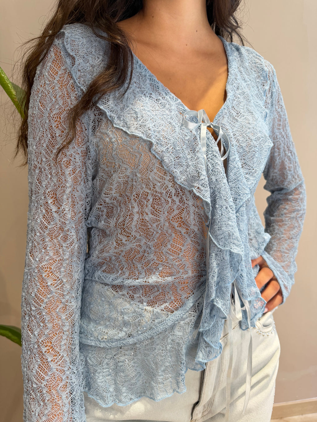Maglia con rouches e pizzo