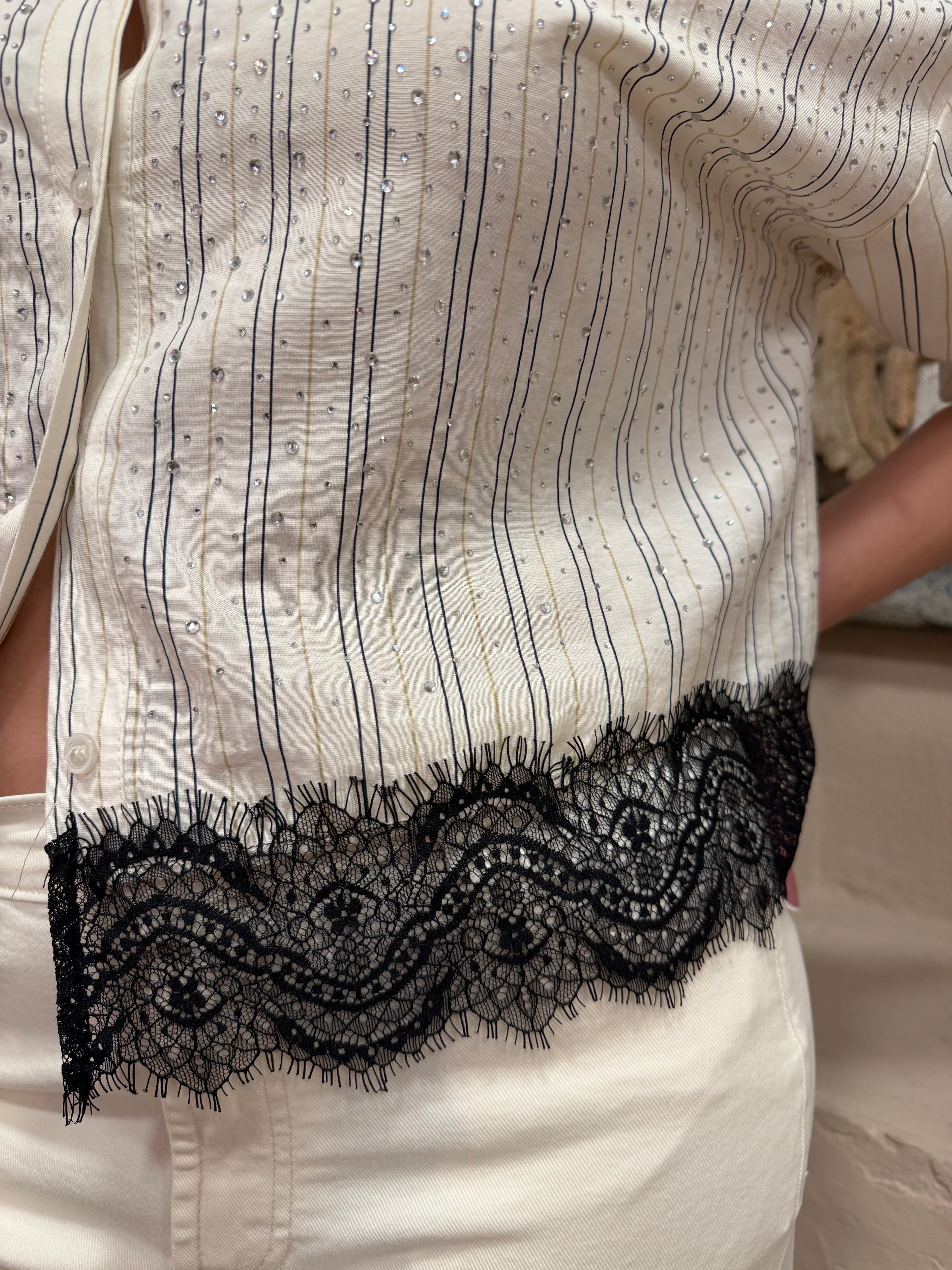 Camicia inserto pizzo riga tencel