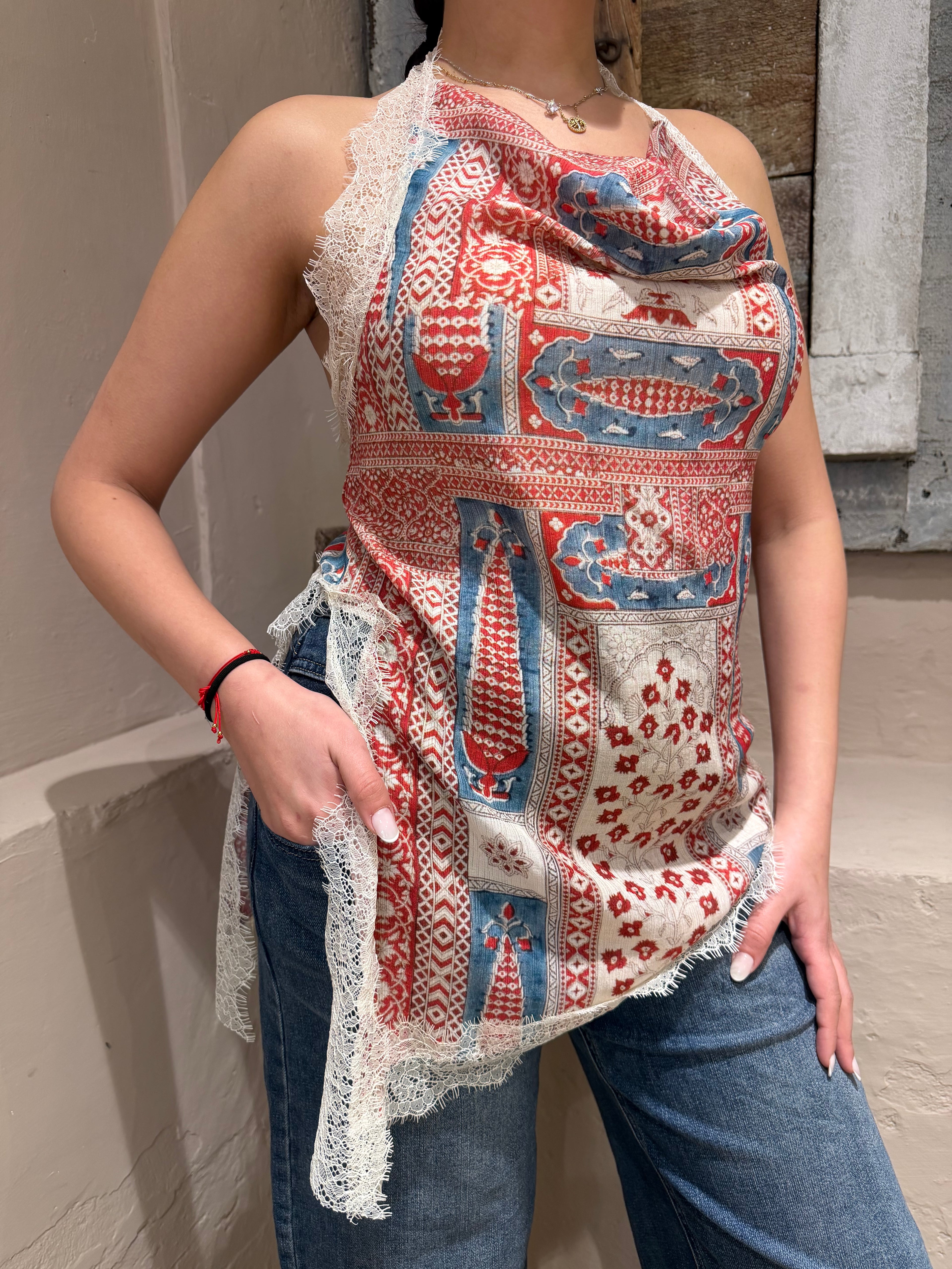 Top Stampa Foulard Con Inserto