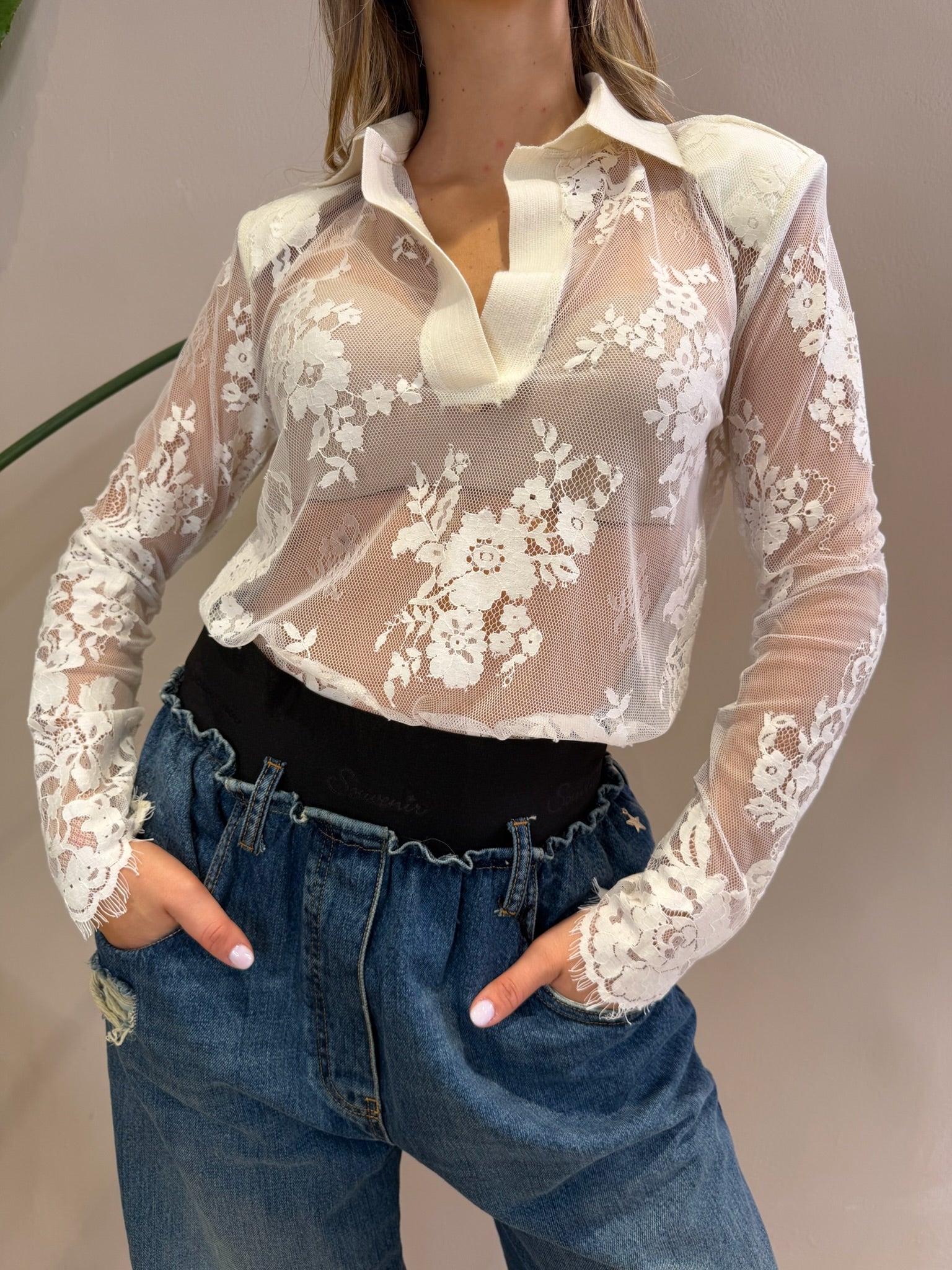 Body pizzo con colletto