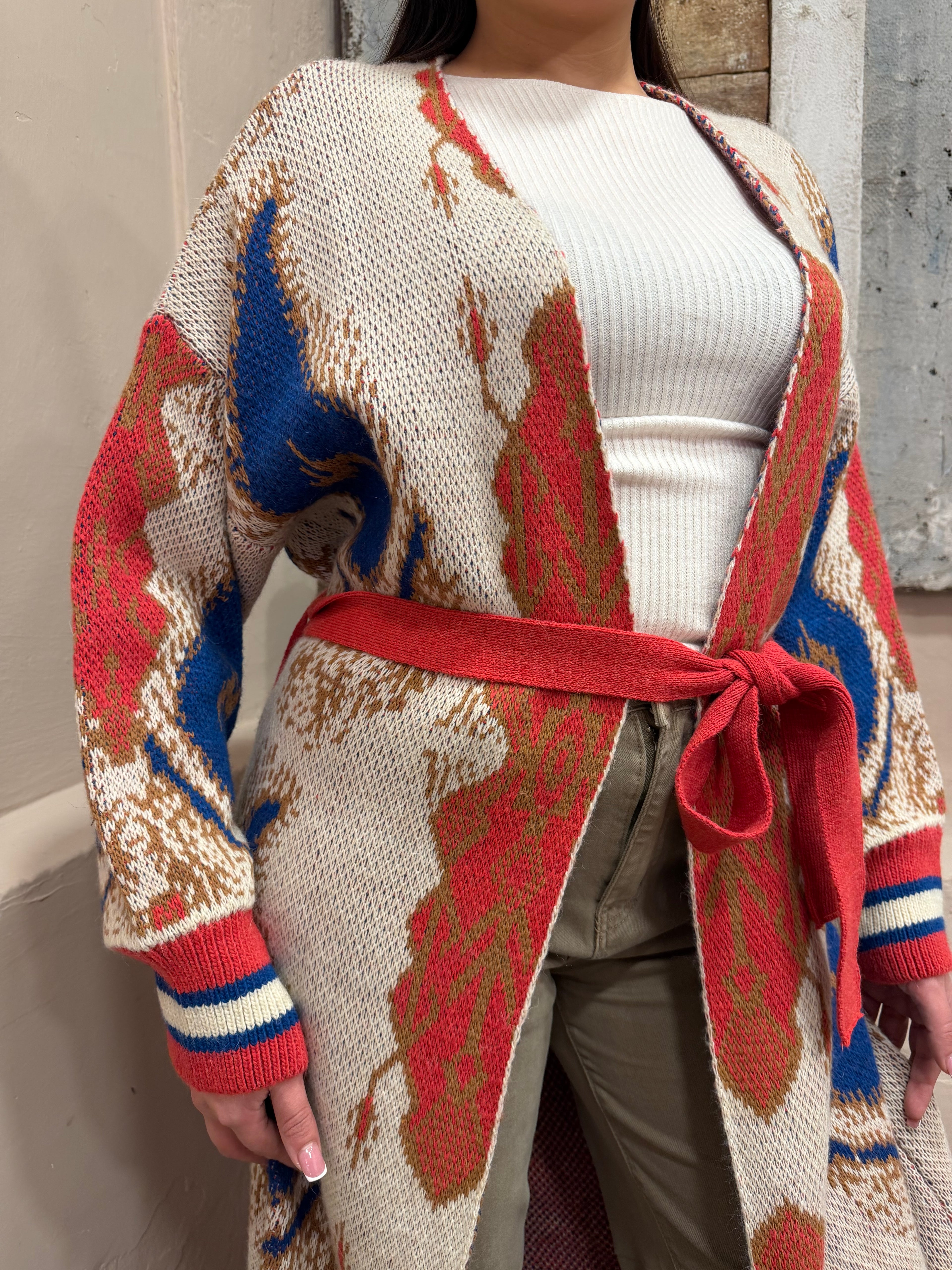 Maxi cardigan stampa etnica