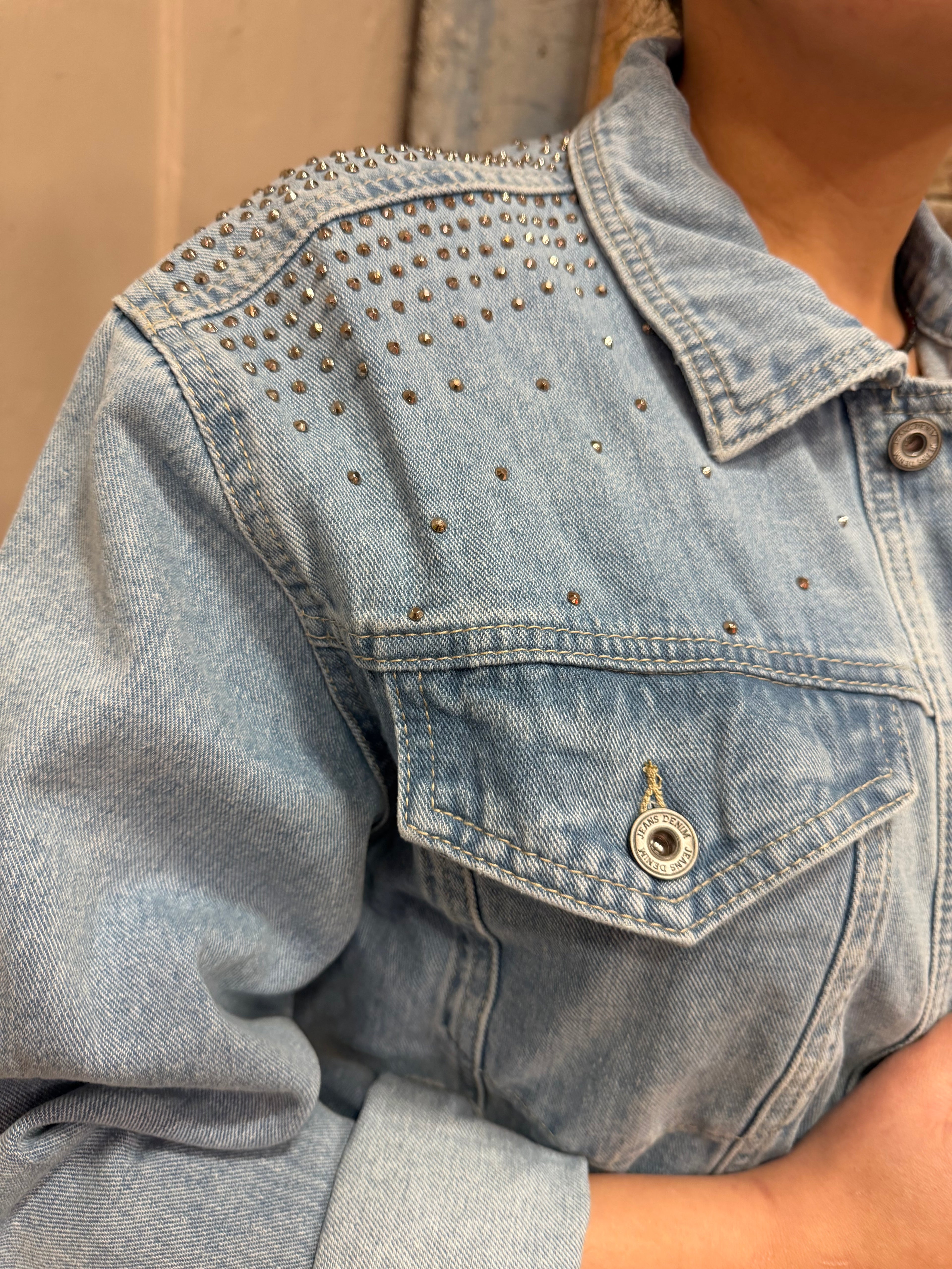 Giacca jeans strass cotone ￼
