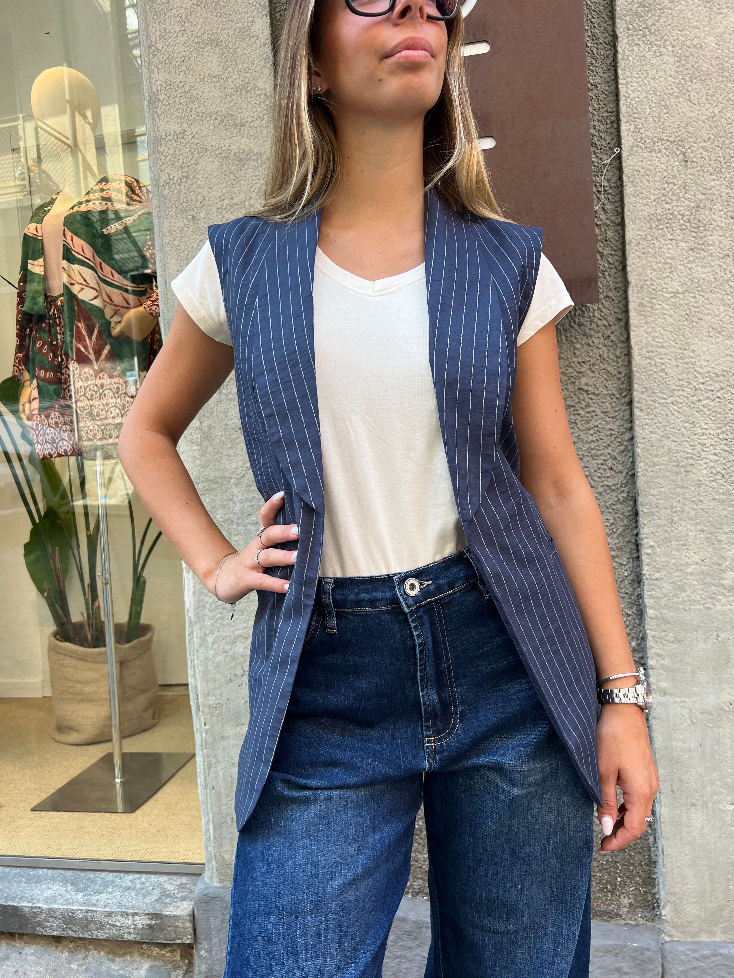 Gilet lino righe