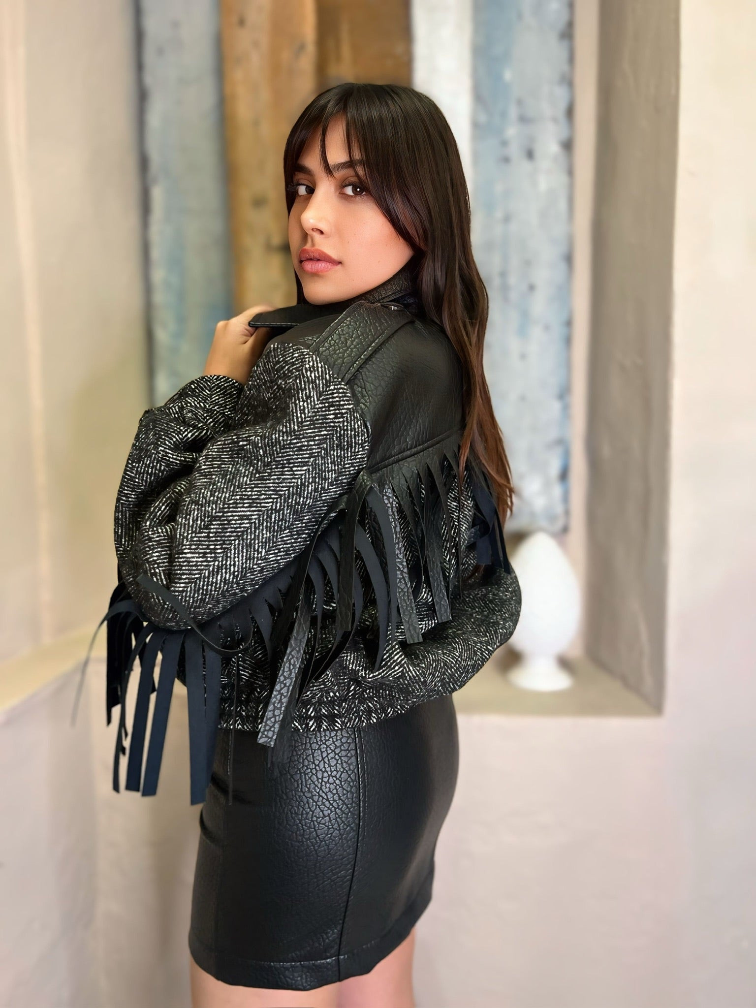 Bomber frange ecopelle