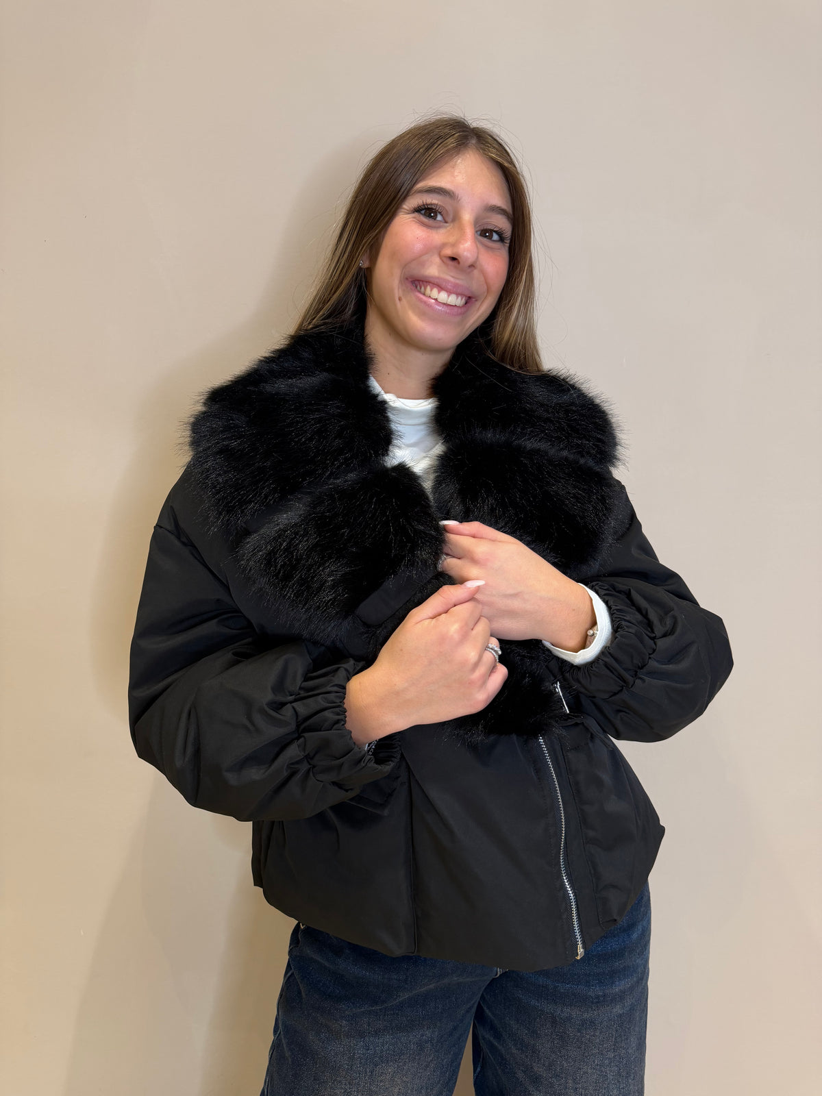 Bomber impermeabile con ecopelliccia rimovibile