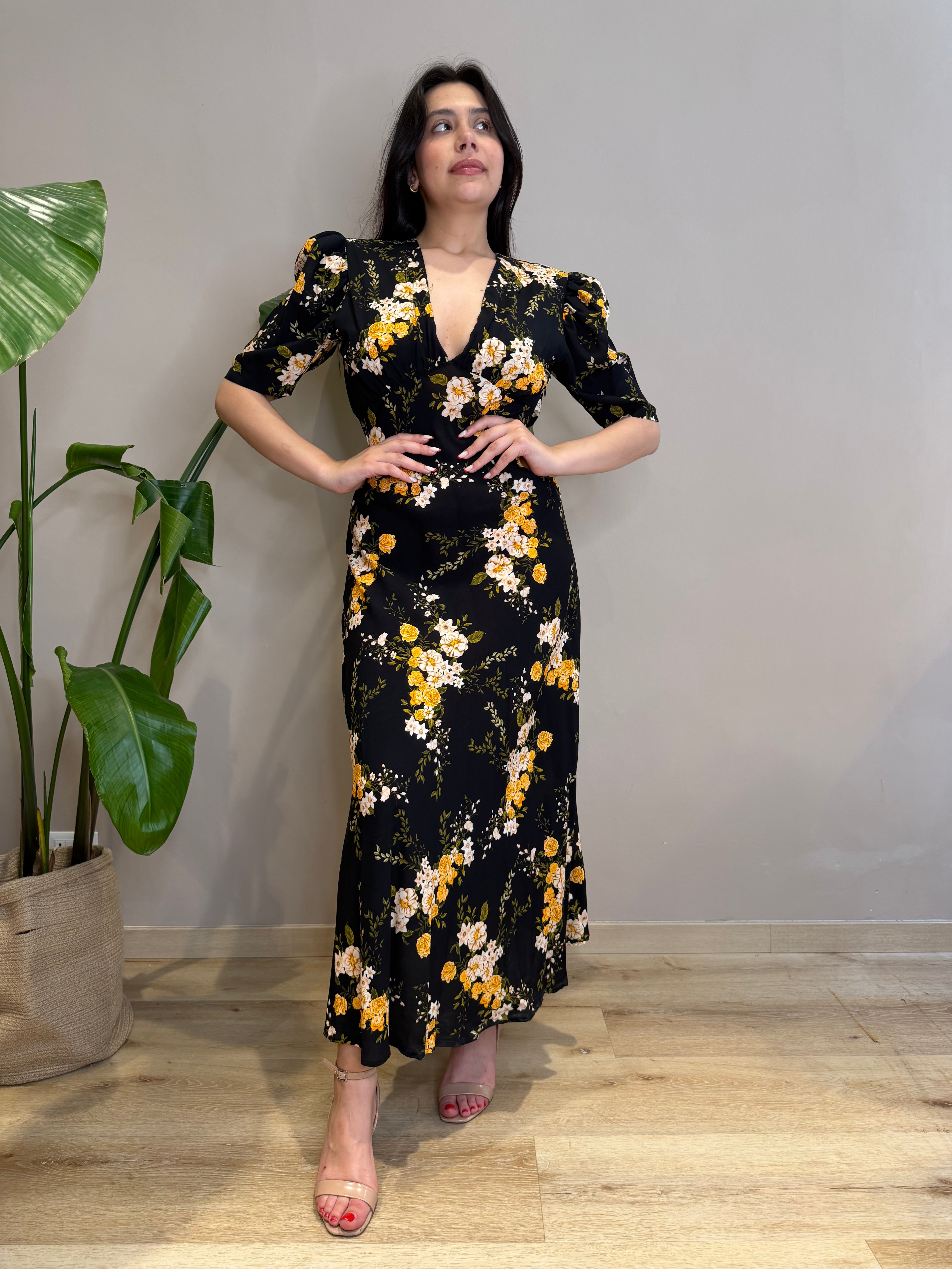 Abito lungo fiori manica corta