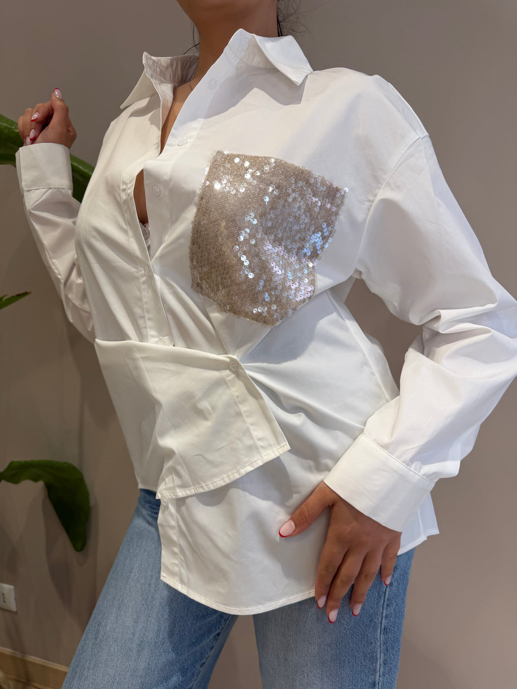 CAMICIA POPELINE TASCA PAILLETTES