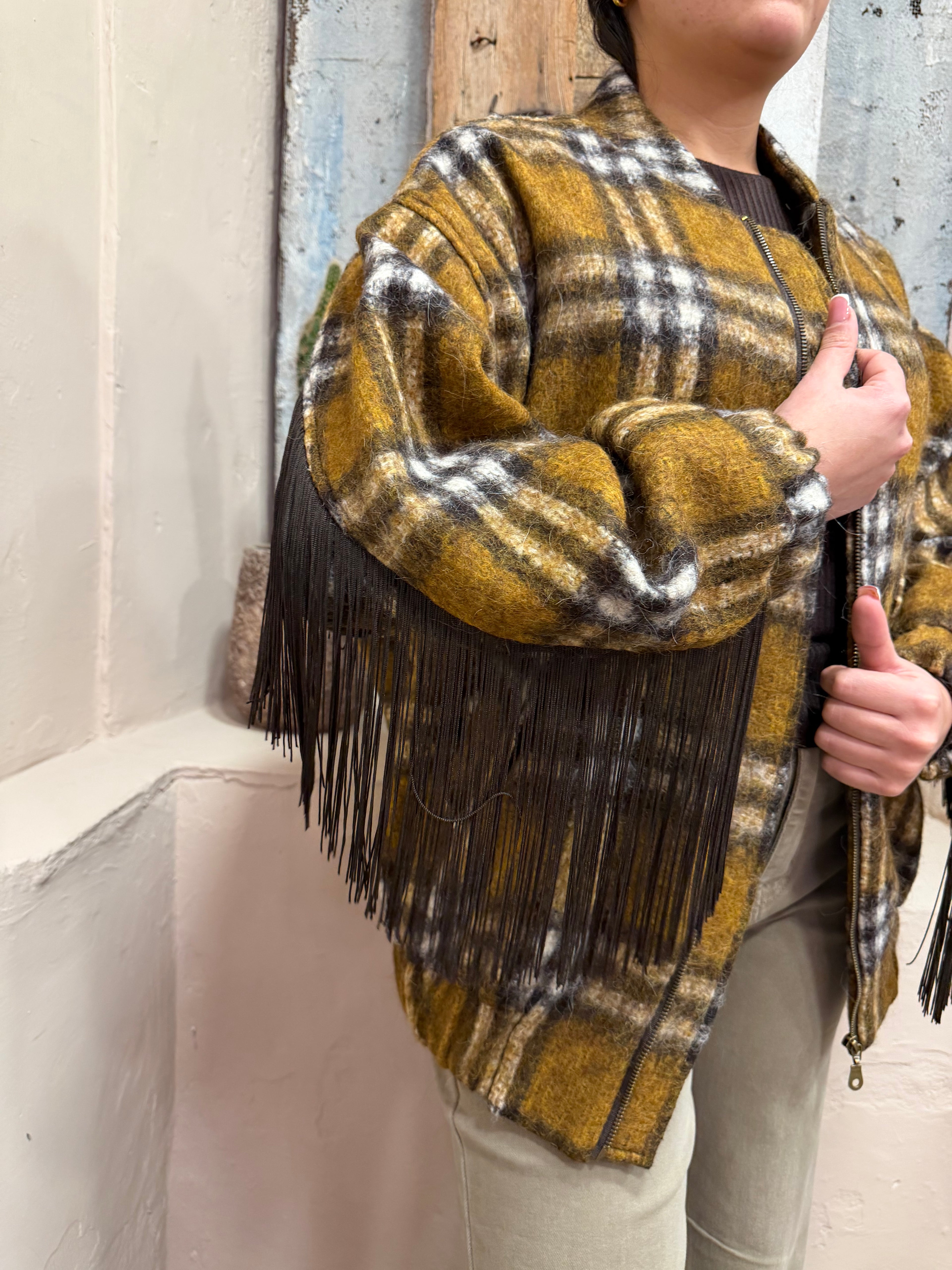 Cappotto bomber con frange