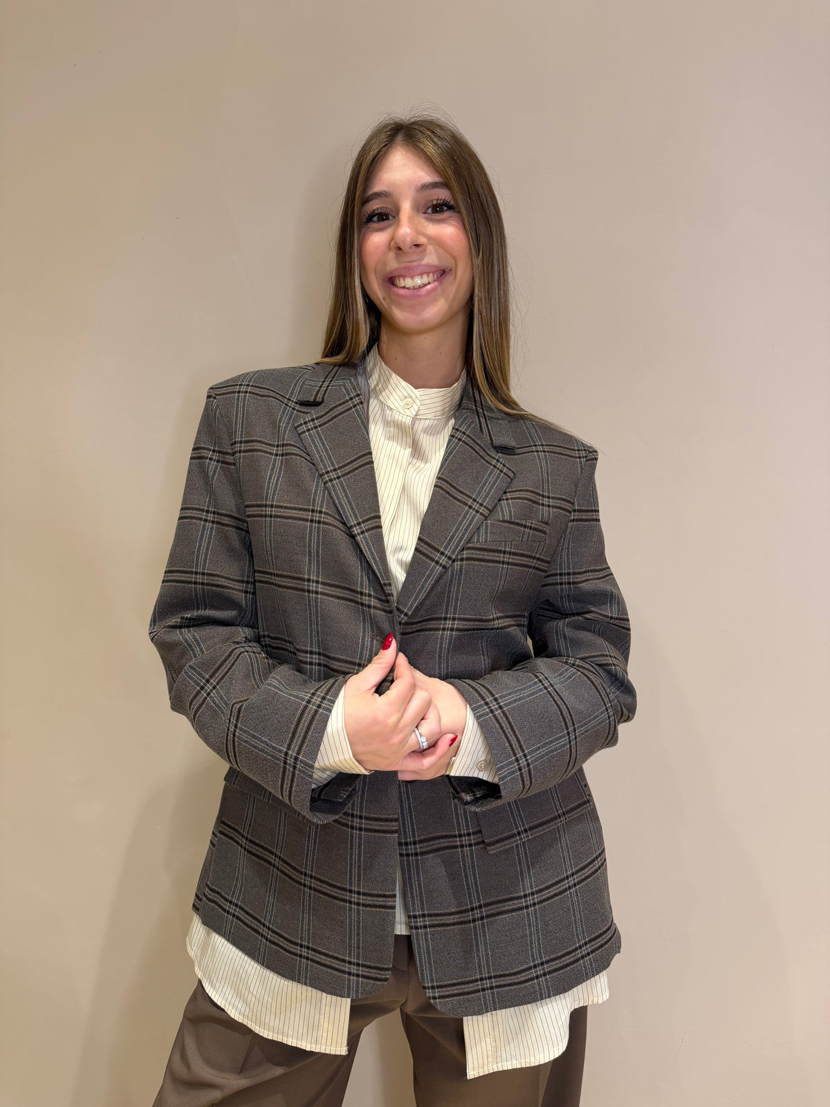 Blazer micro tartan con finta camicia