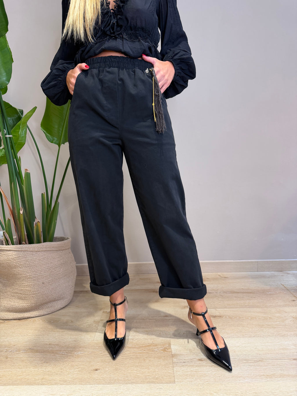 Pantalone cotone elastico in vita