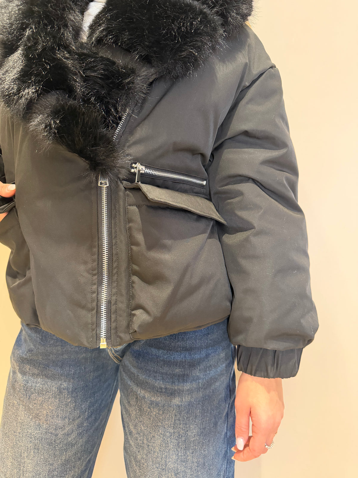 Bomber impermeabile con ecopelliccia rimovibile