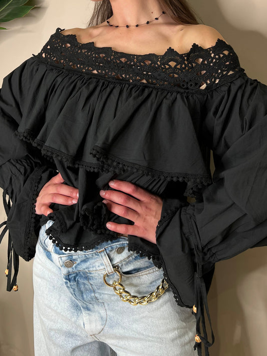 Blusa in cotone e macramè