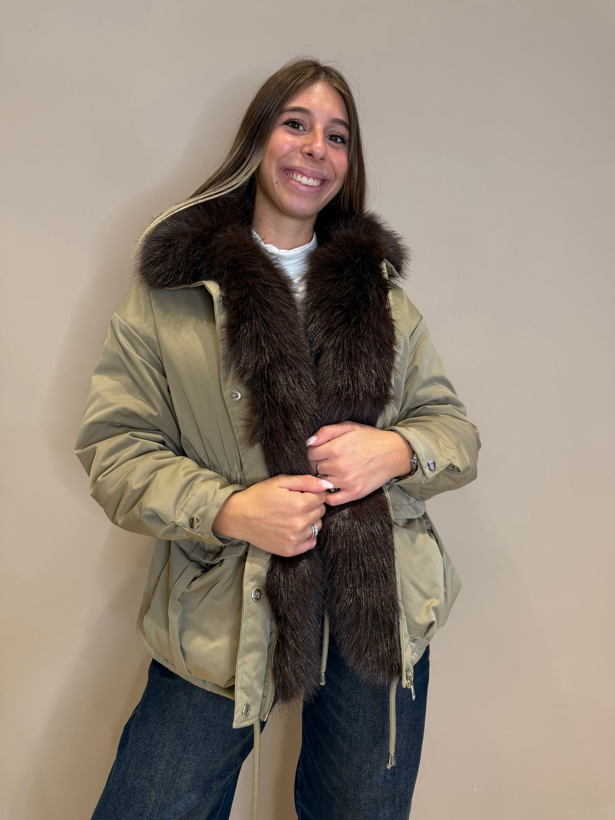 Bomber sancrato con ecopelliccia rimovibile