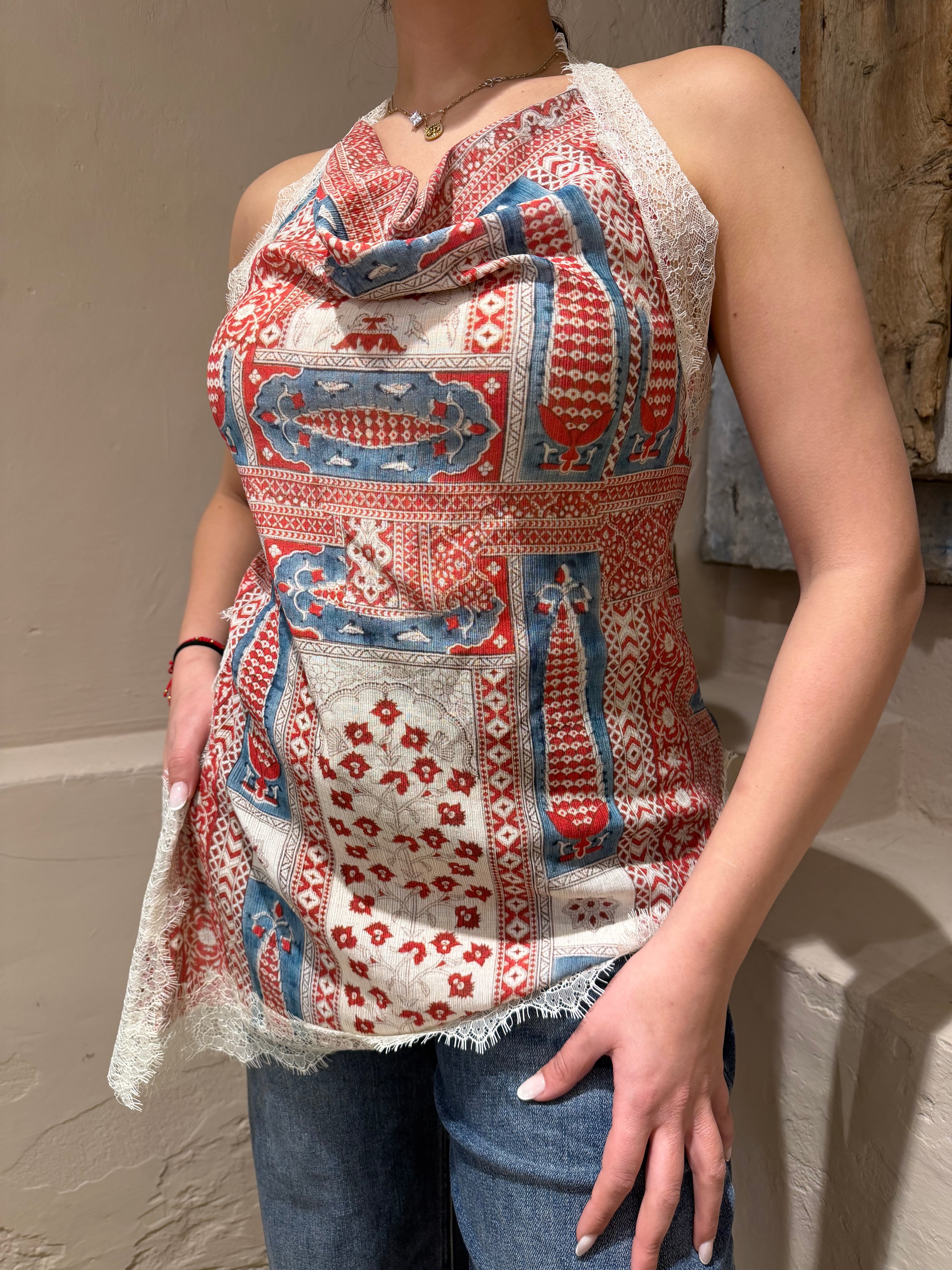 Top Stampa Foulard Con Inserto