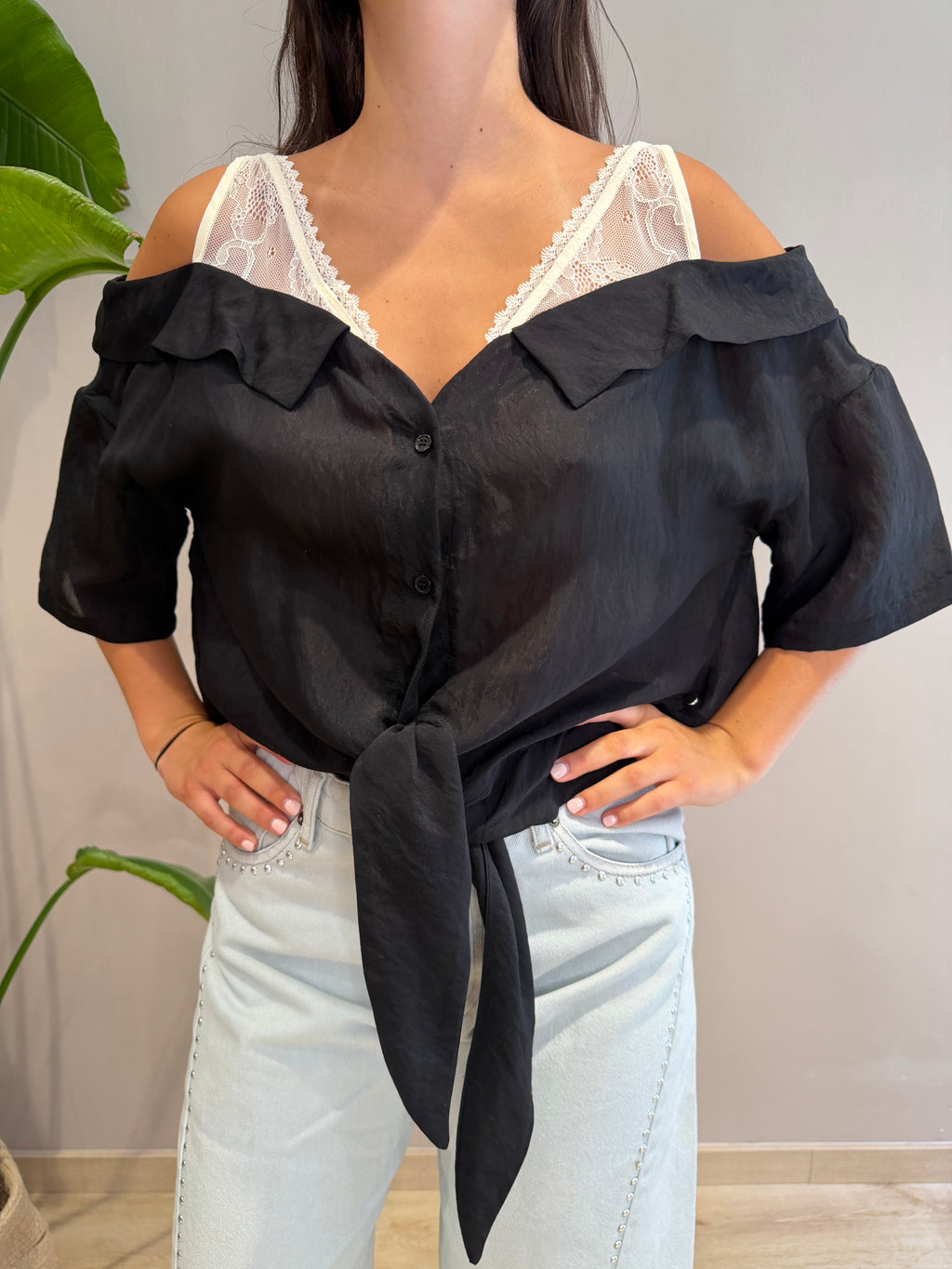Camicia oblò spalla mussola viscosa