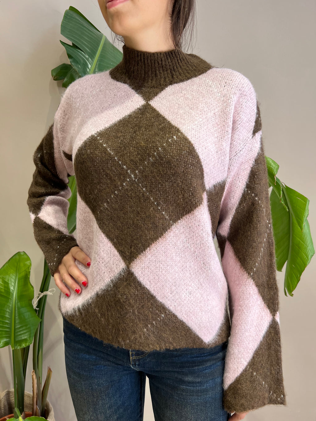 Maglia collo alto fantasia rombi