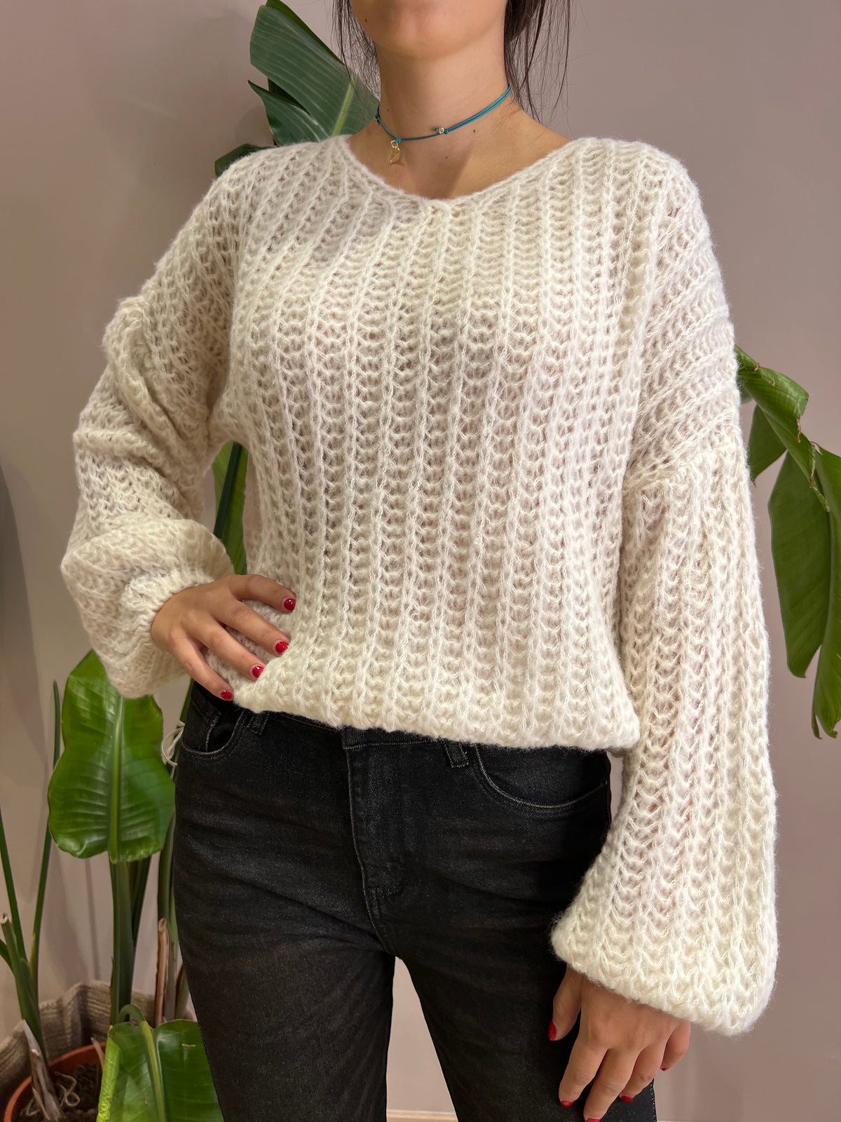 Maglia lana manica a sbuffo